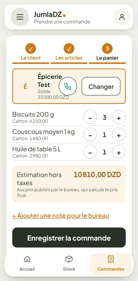 Prendre une commande chez le client