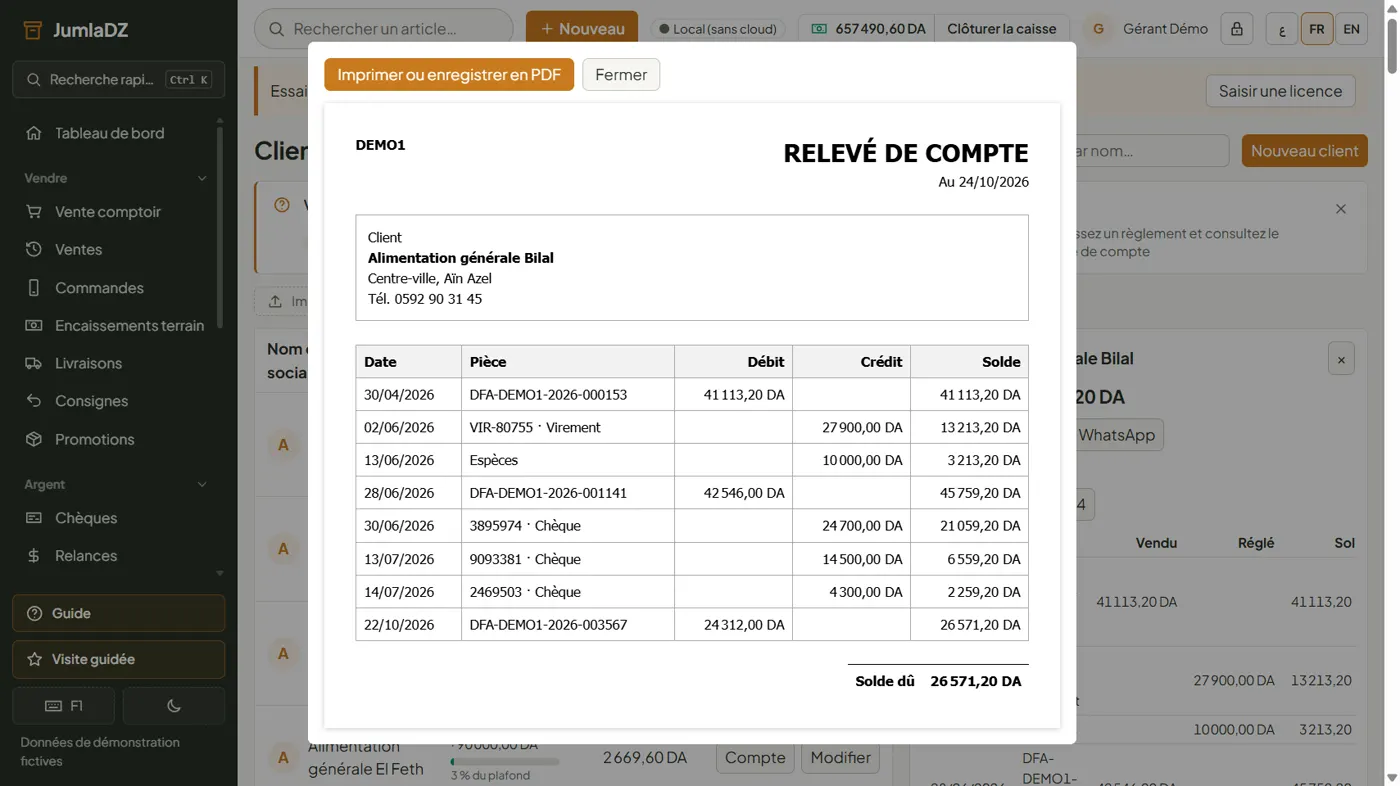 Le relevé de compte A4
